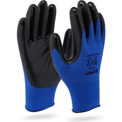 DZ-04 Mavi Siyah Zebra Desenli Nitril Kaplı Eldiven 12 Çift